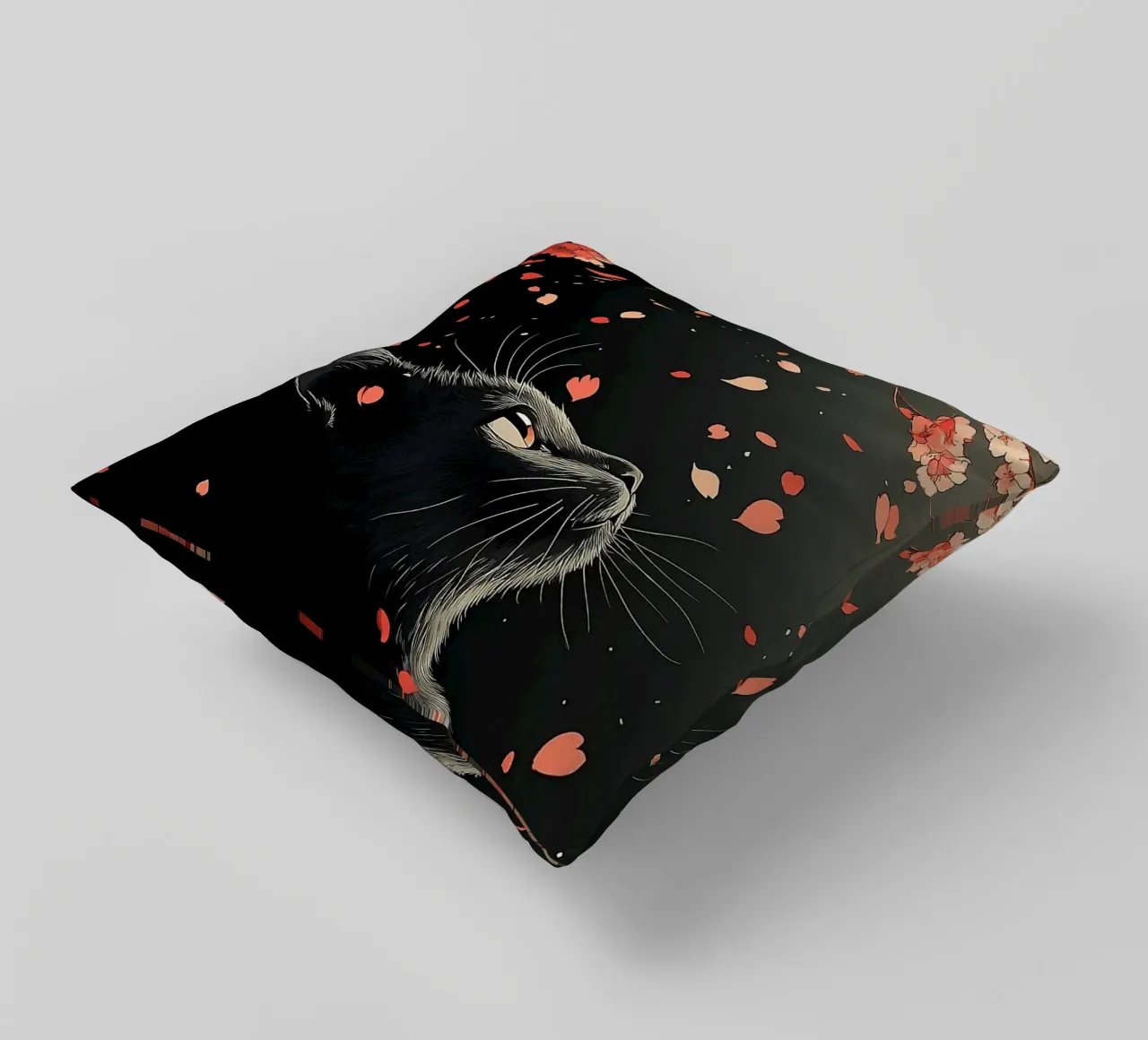 gatto nero in fiore di ciliegio cuscino da Margaret Marie Ostrout