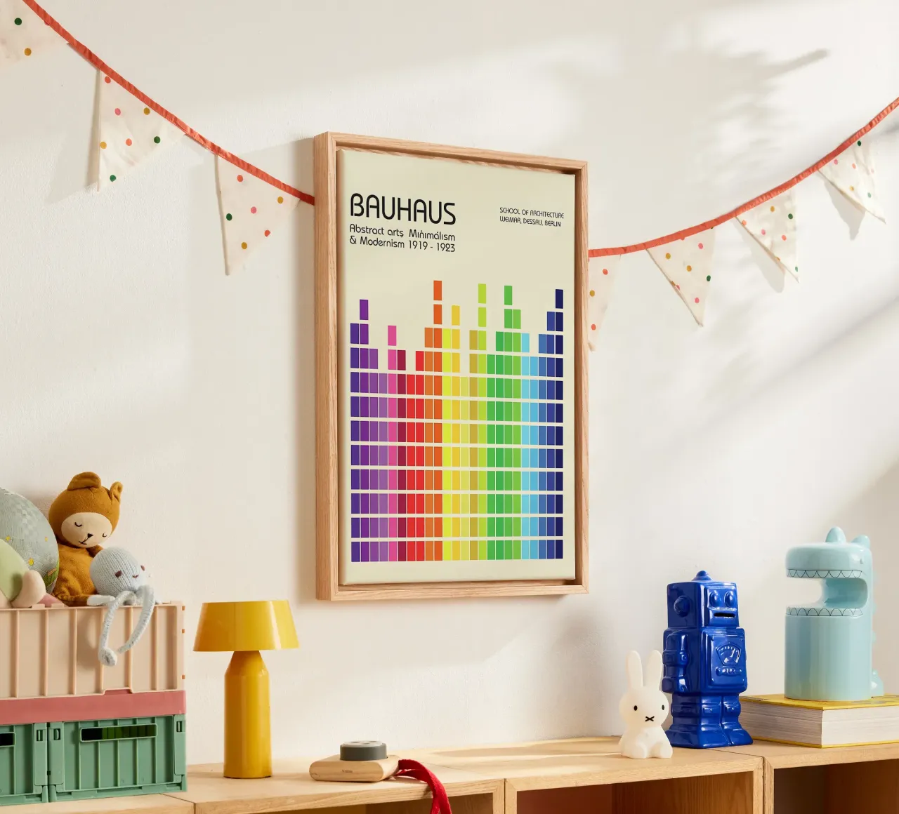Arco iris Bauhaus lienzo con Marco flotante de Charles A Boudreau