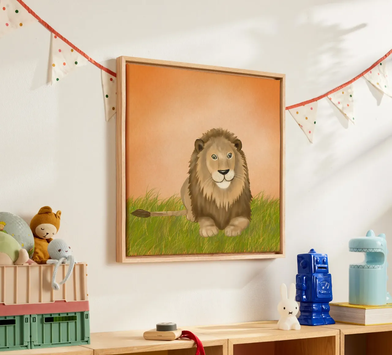 Löwe liegend, Kindermotiv tela con Cornice a cassetta da Farbwelten