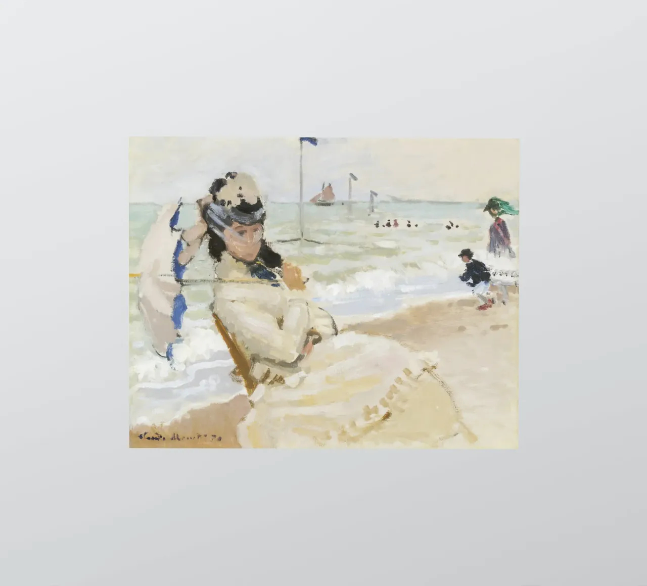 Camille on the Beach in Trouville (1870) by Claude Monet sticker by Monet Art Prints
