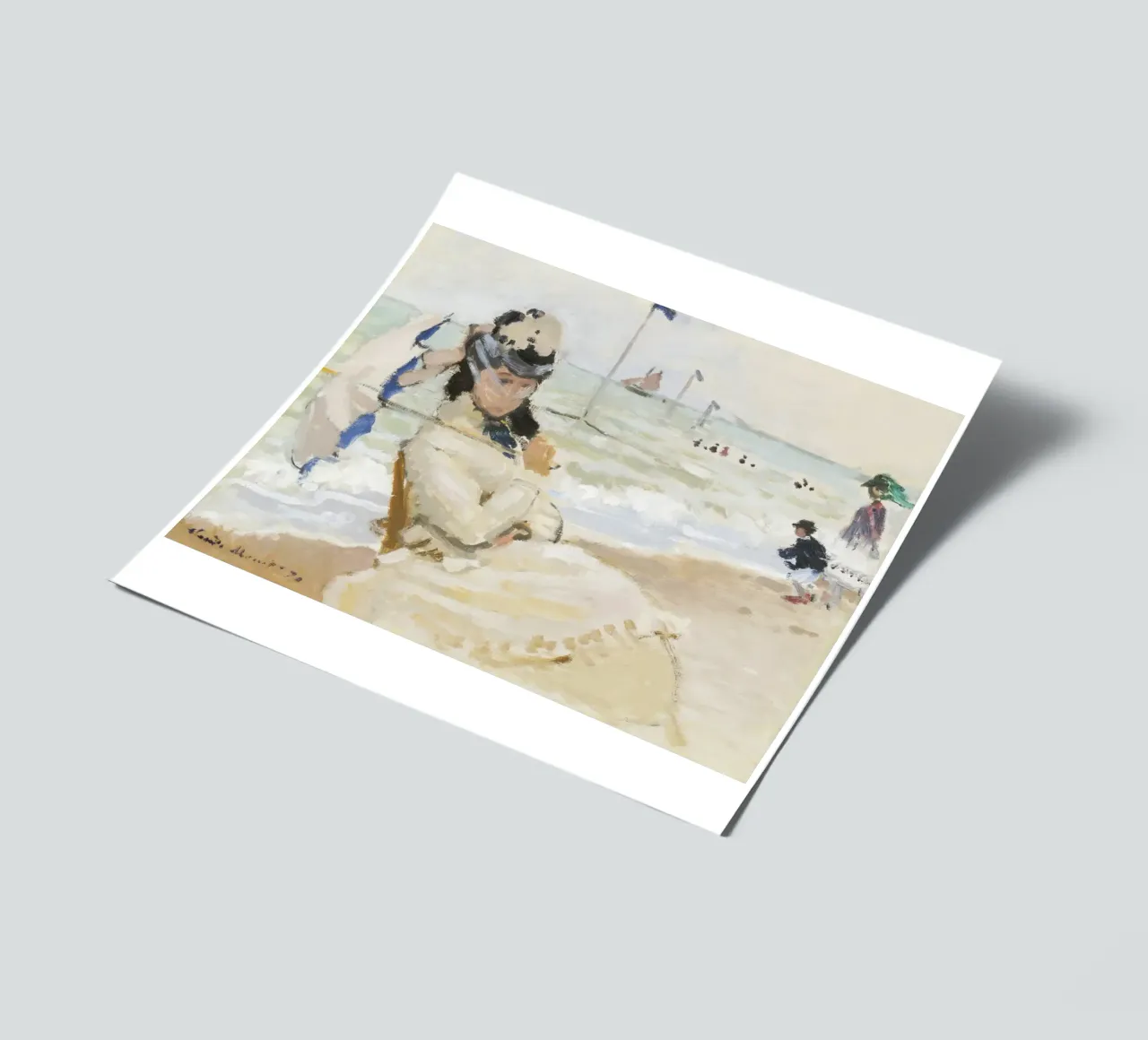 Camille sulla spiaggia di Trouville (1870) di Claude Monet foglio adesivo da Monet Art Prints