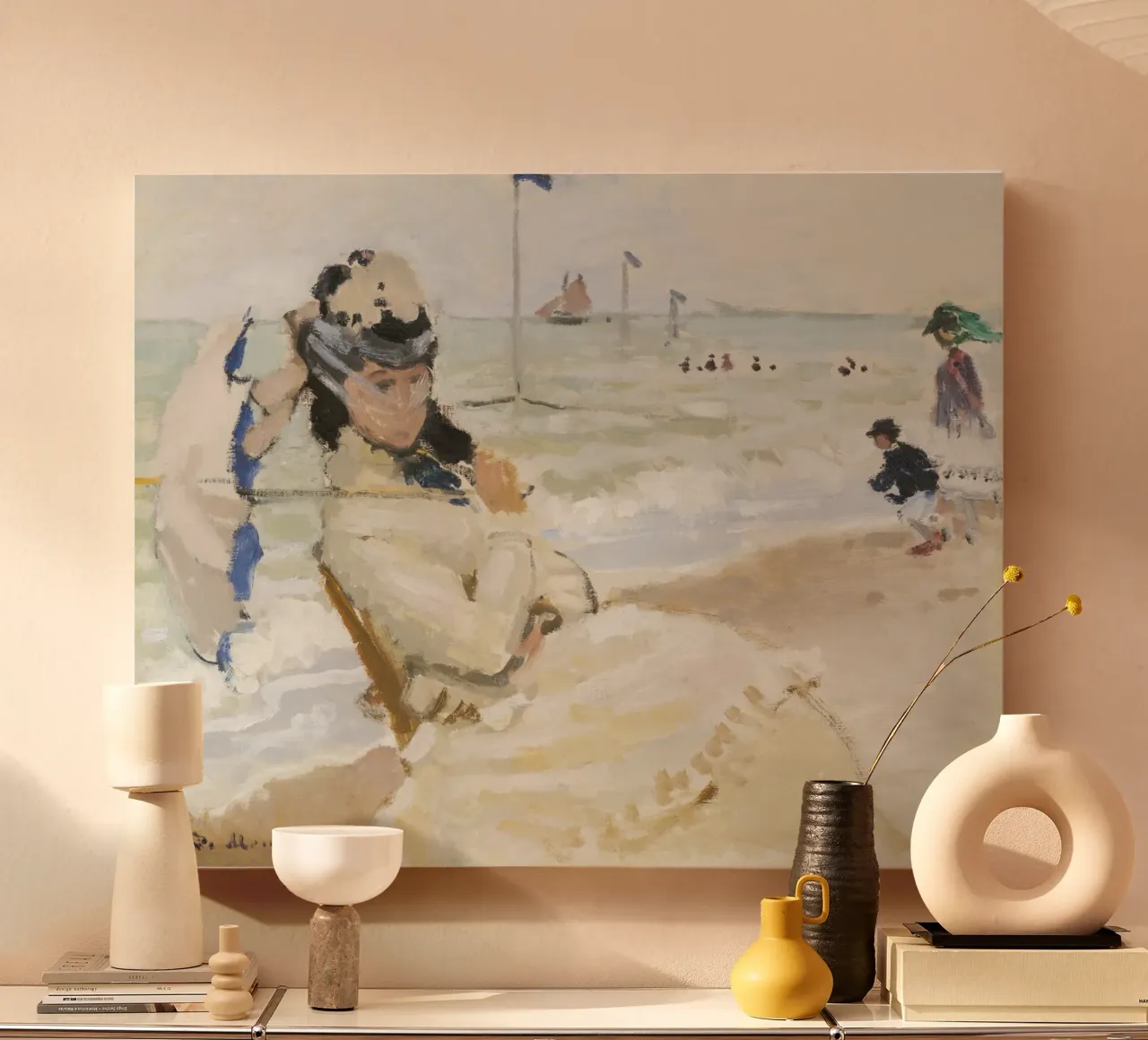 Camille on the Beach in Trouville (1870) by Claude Monet canvas by Monet Art Prints