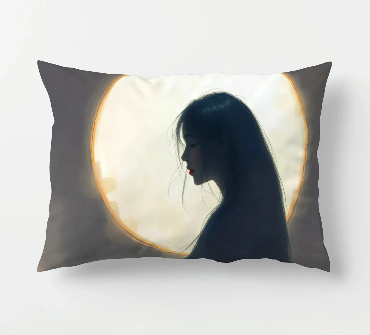 Silhouette di una donna con i capelli lunghi con la luna piena cuscino da DesignDoodle