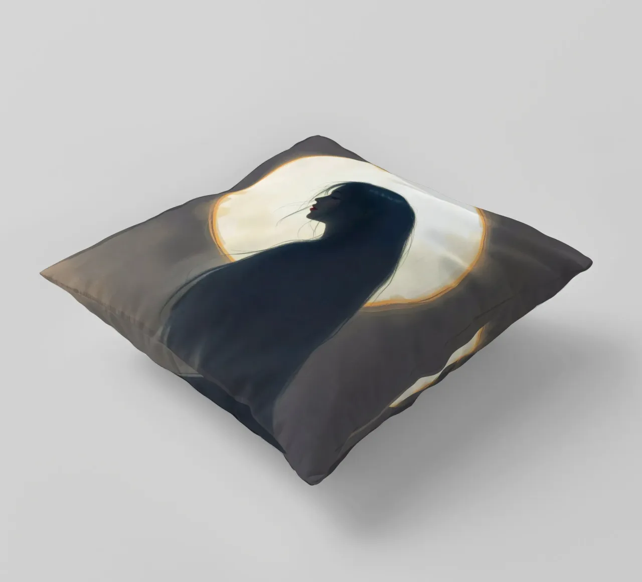 Silhouette di una donna con i capelli lunghi con la luna piena cuscino da DesignDoodle
