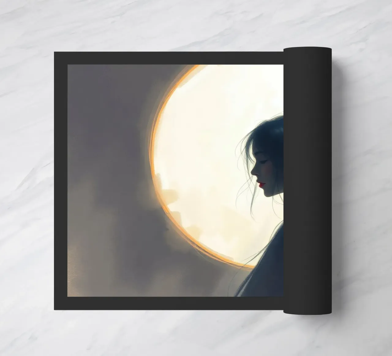 Silhouette of a woman with long hair against a full moon doormat by DesignDoodle