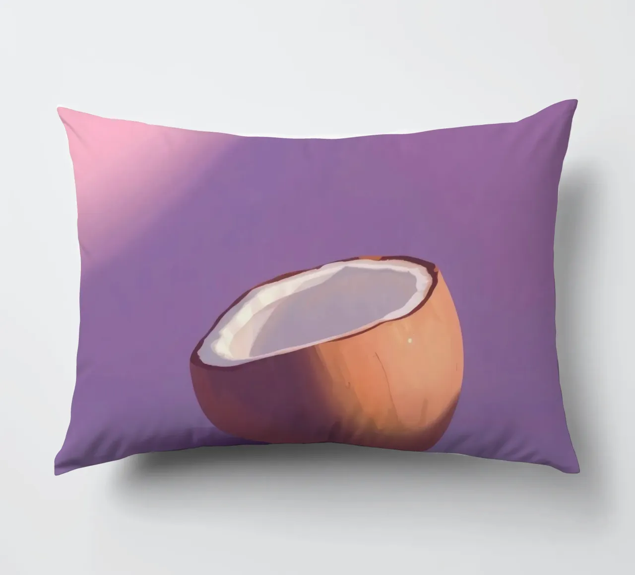 Coconut half resting on a minimalist purple background decorative cushion by DesignDoodle