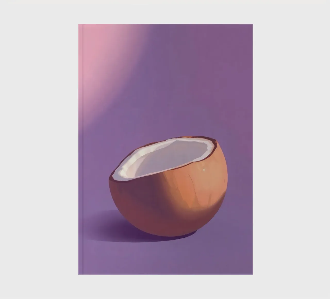 Coconut half resting on a minimalist purple background notebook by DesignDoodle