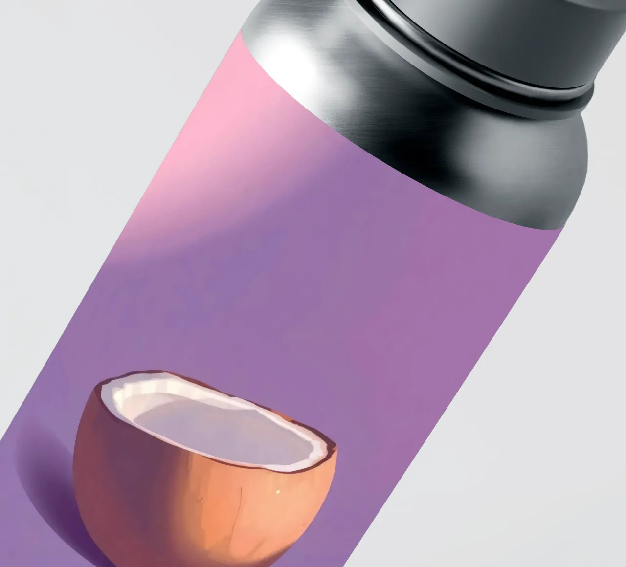 Moitié de noix de coco reposant sur un fond violet minimaliste autocollant de DesignDoodle