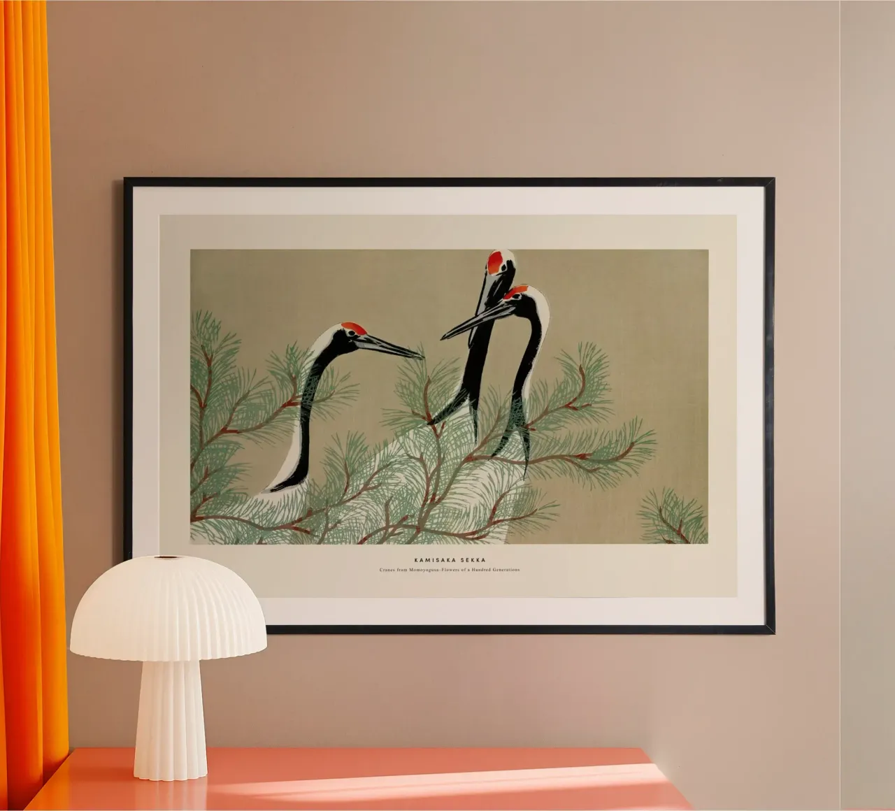Sekka - Cranes from Momoyogusa poster con telaio in legno da Vintage by JUNIQE