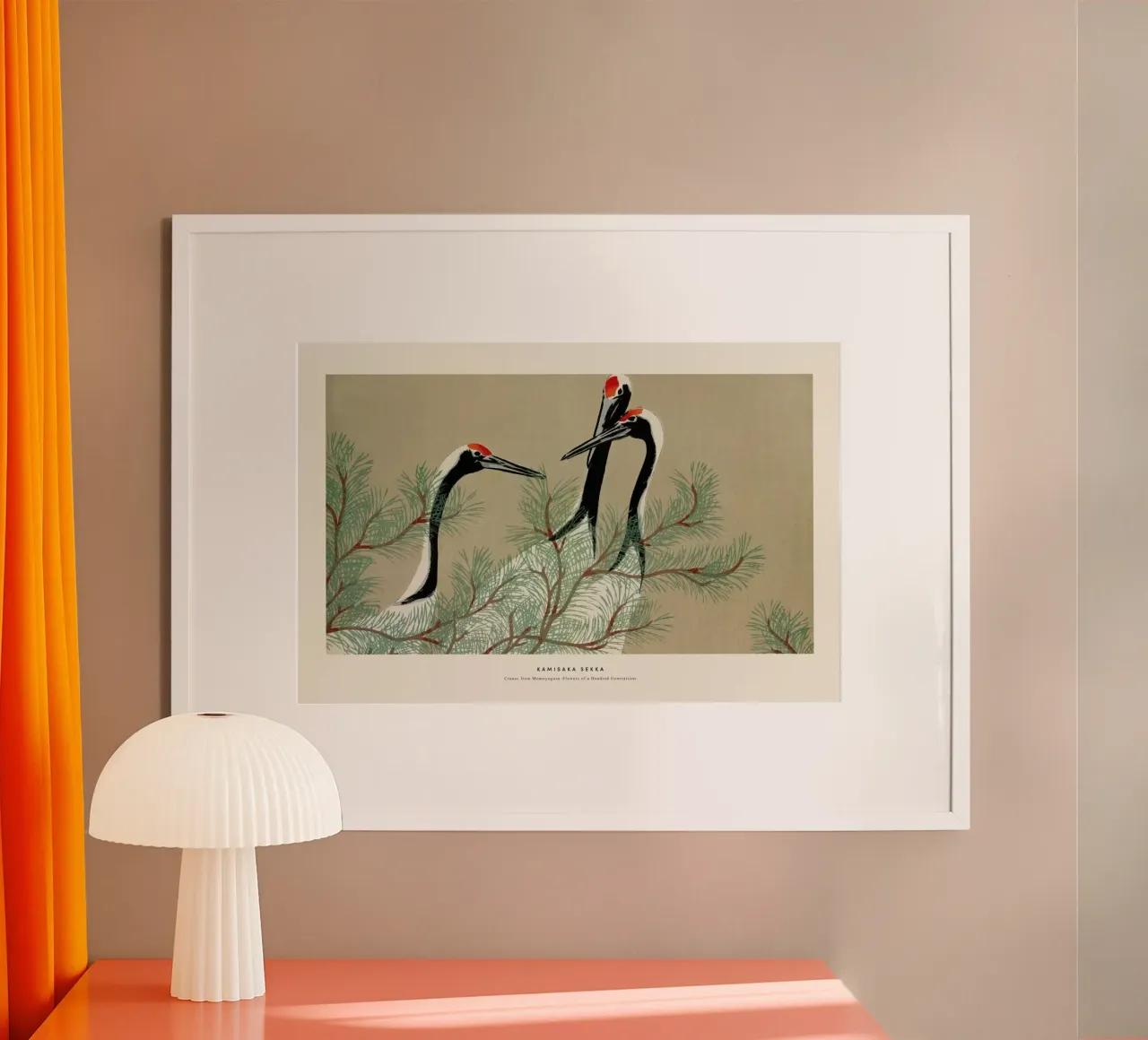 Sekka - Cranes from Momoyogusa poster con telaio in legno da Vintage by JUNIQE