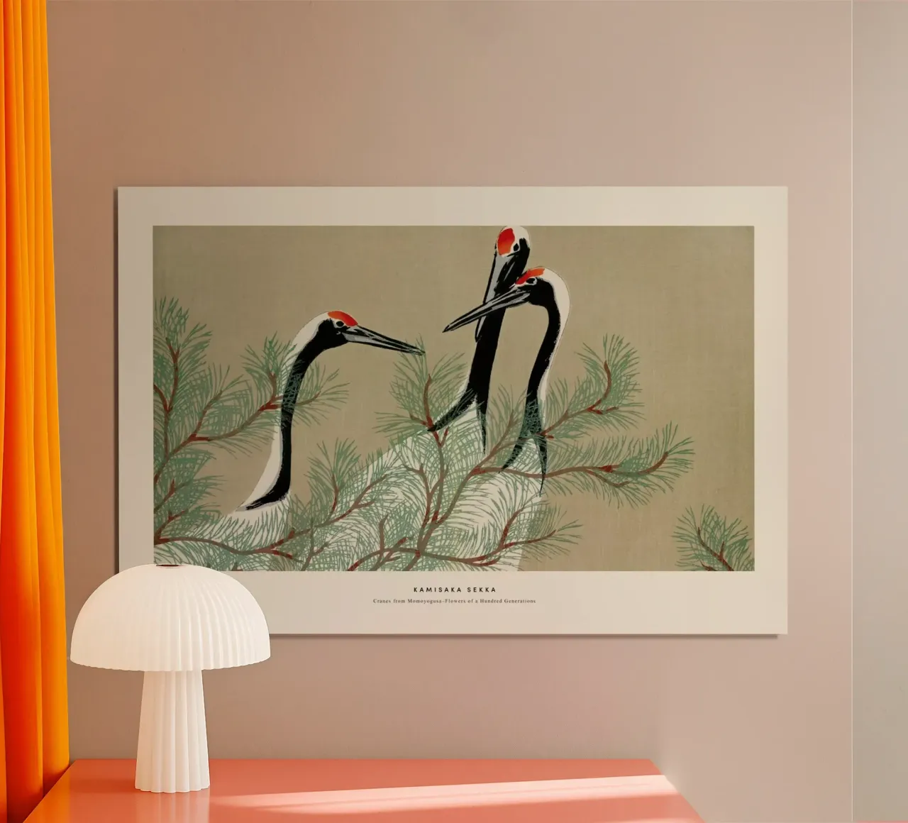 Sekka - Cranes from Momoyogusa poster con telaio in legno da Vintage by JUNIQE