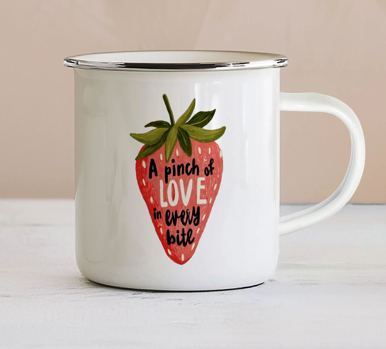 Sweet Berry Quote with Smiling Fruit and Soft Colors enamel mug by Modern Muse