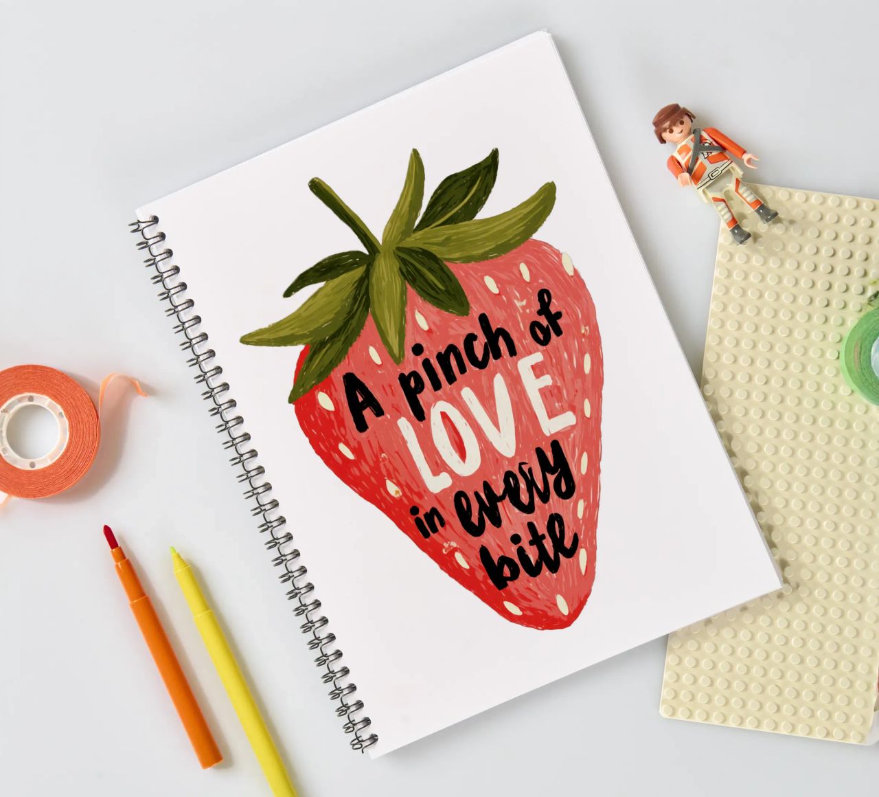Sweet Berry Quote with Smiling Fruit and Soft Colors spiral notebook by Modern Muse