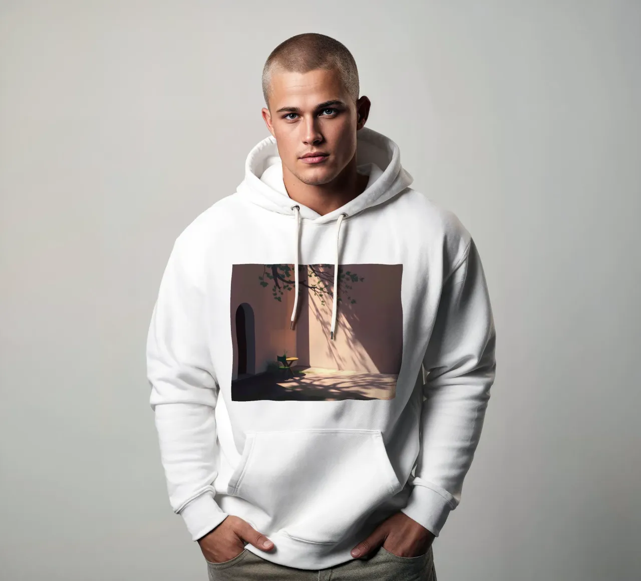 Ruhiger Innenhof mit schattenwerfendem Sonnenlicht Hoodie von DesignDoodle