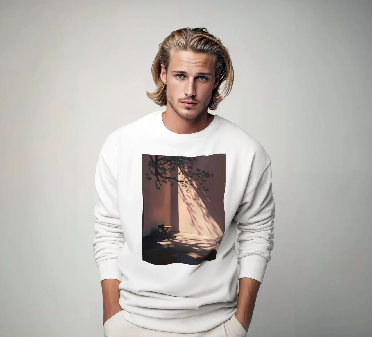 Rustige binnenplaats met zonlicht dat schaduwen werpt sweatshirt van DesignDoodle