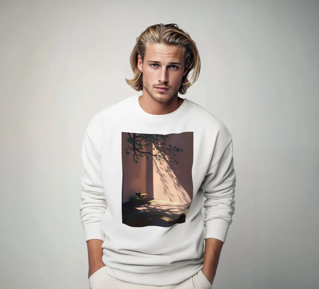 Rustige binnenplaats met zonlicht dat schaduwen werpt sweatshirt van DesignDoodle