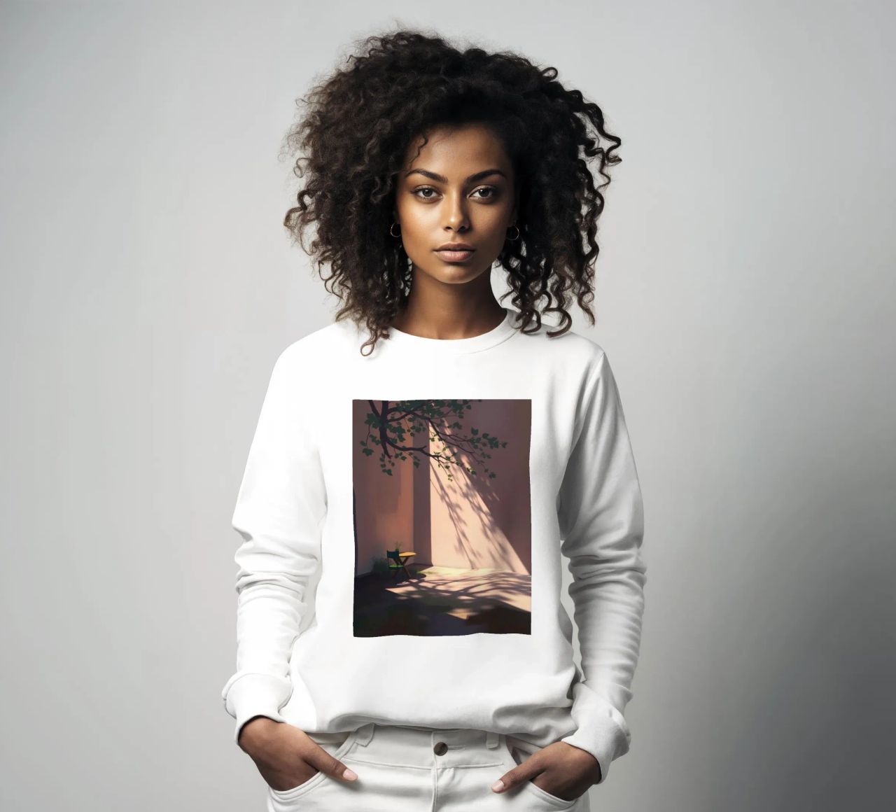 Rustige binnenplaats met zonlicht dat schaduwen werpt sweatshirt van DesignDoodle