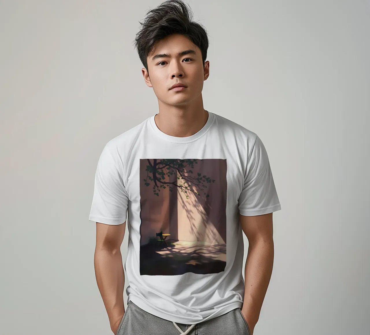 Rustige binnenplaats met zonlicht dat schaduwen werpt t-shirt van DesignDoodle