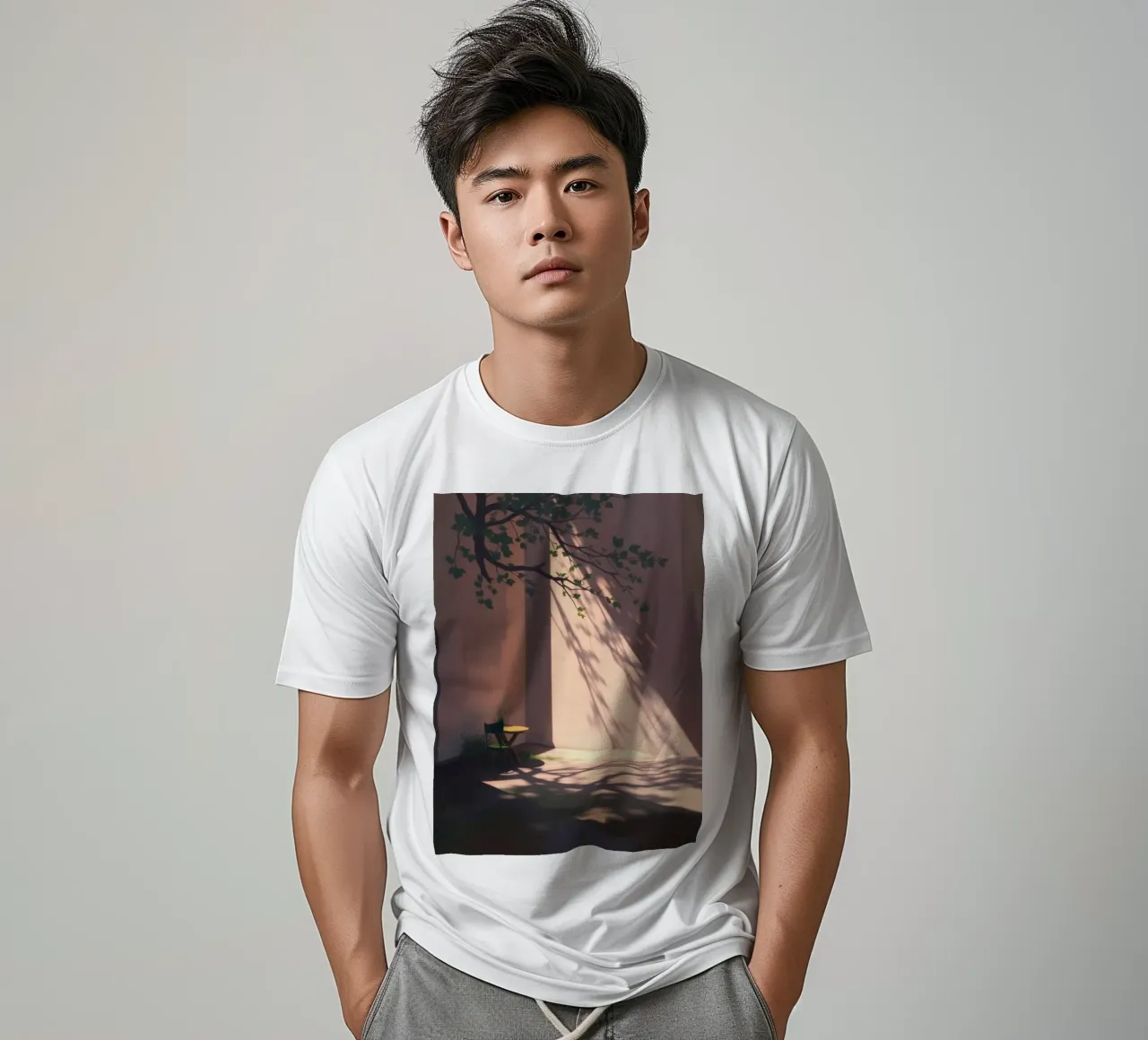 Rustige binnenplaats met zonlicht dat schaduwen werpt t-shirt van DesignDoodle
