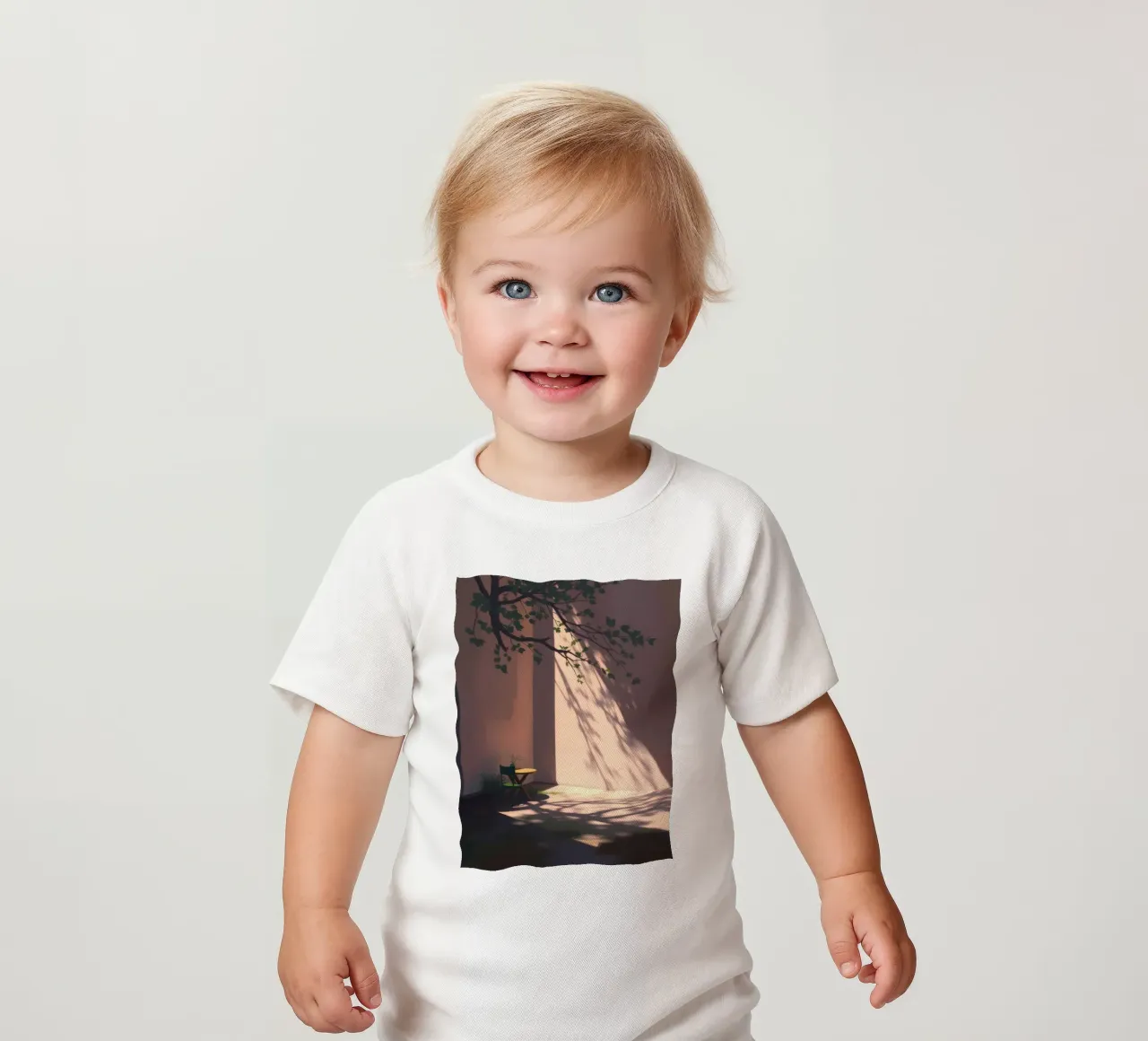 Ruhiger Innenhof mit schattenwerfendem Sonnenlicht Baby T-Shirt von DesignDoodle