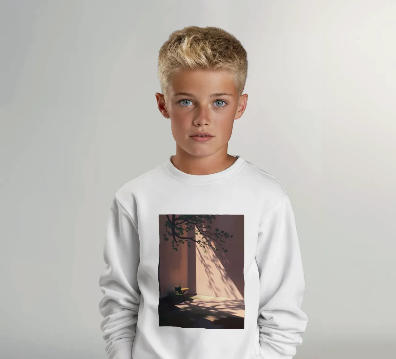 Cour tranquille avec la lumière du soleil qui projette des ombres sweat enfant de DesignDoodle