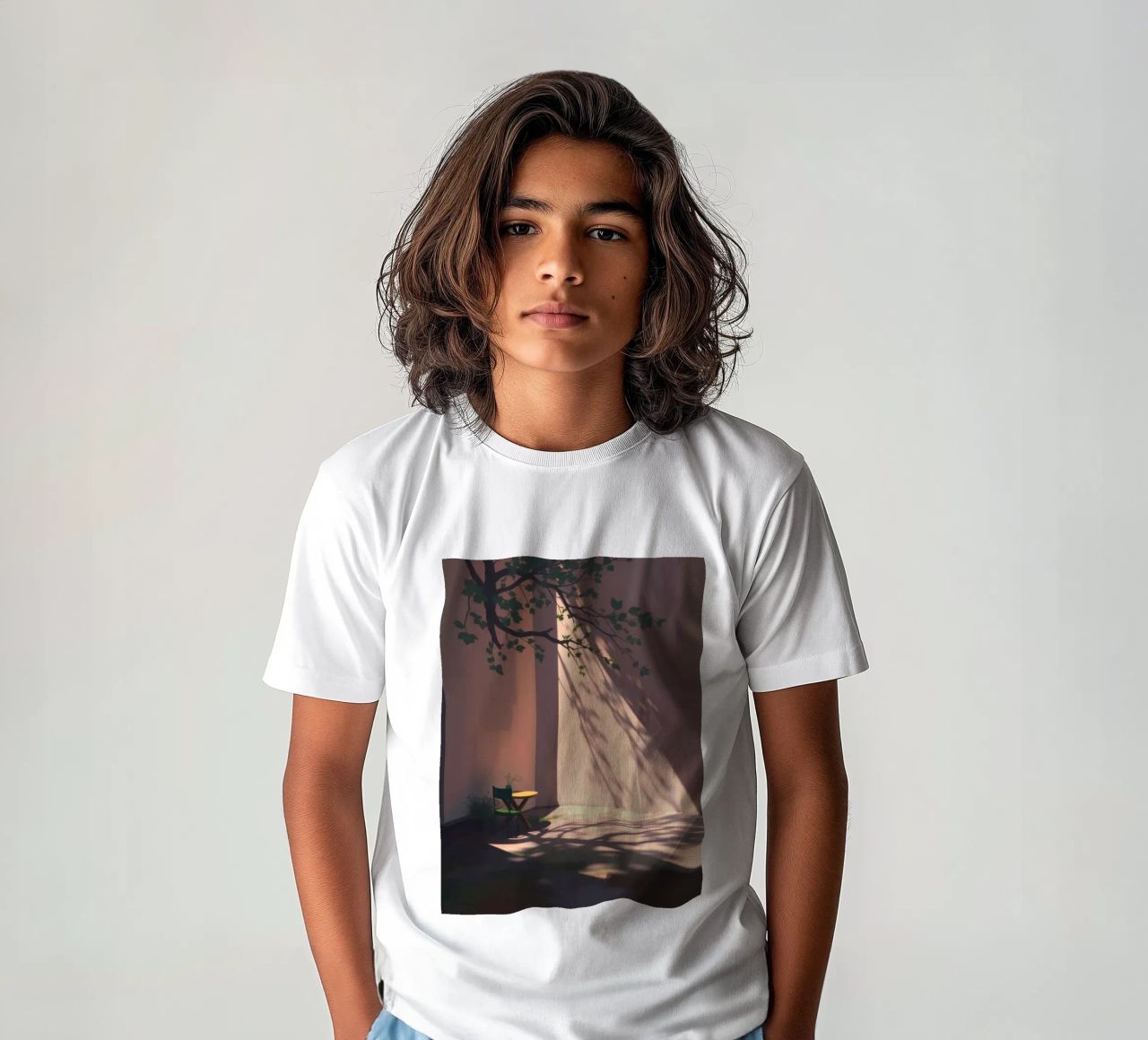 Rustige binnenplaats met zonlicht dat schaduwen werpt kinder t-shirt van DesignDoodle