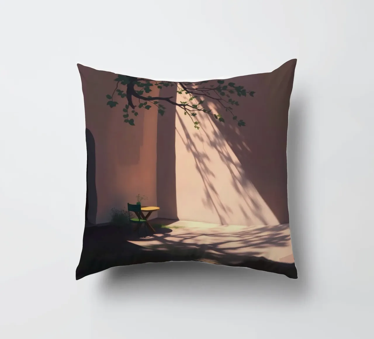 Cour tranquille avec la lumière du soleil qui projette des ombres coussin de DesignDoodle