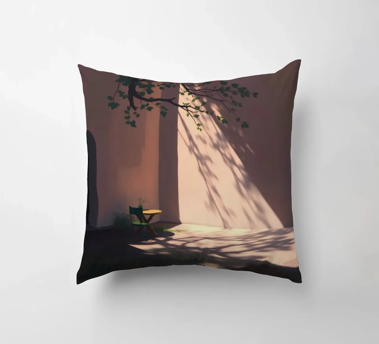 Cour tranquille avec la lumière du soleil qui projette des ombres coussin de DesignDoodle