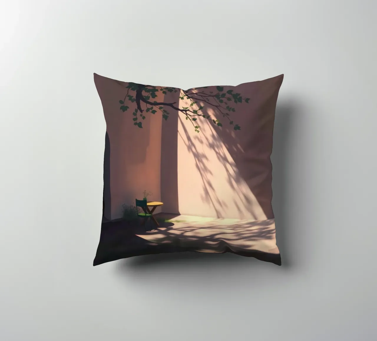 Cour tranquille avec la lumière du soleil qui projette des ombres coussin de DesignDoodle