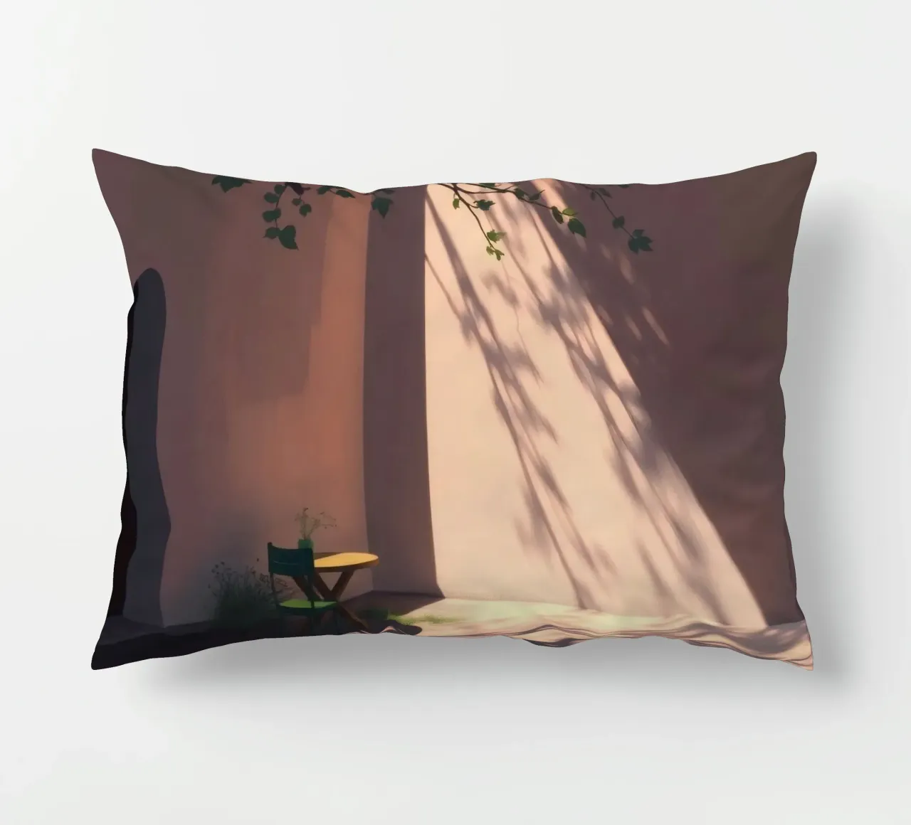 Rustige binnenplaats met zonlicht dat schaduwen werpt kussen van DesignDoodle