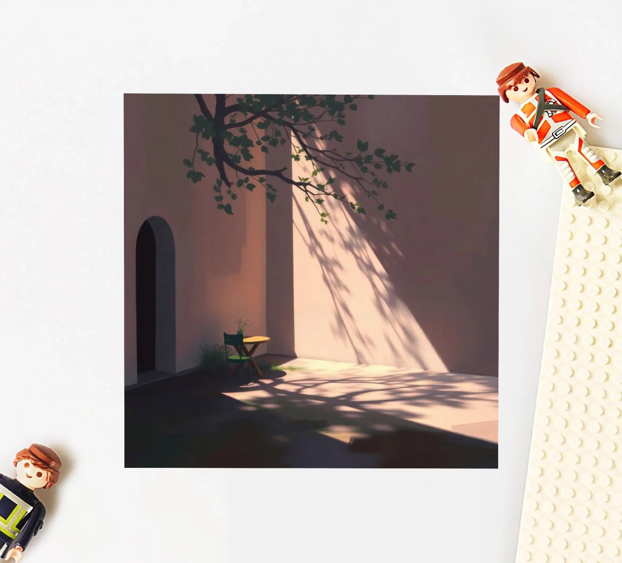 Rustige binnenplaats met zonlicht dat schaduwen werpt sticker van DesignDoodle
