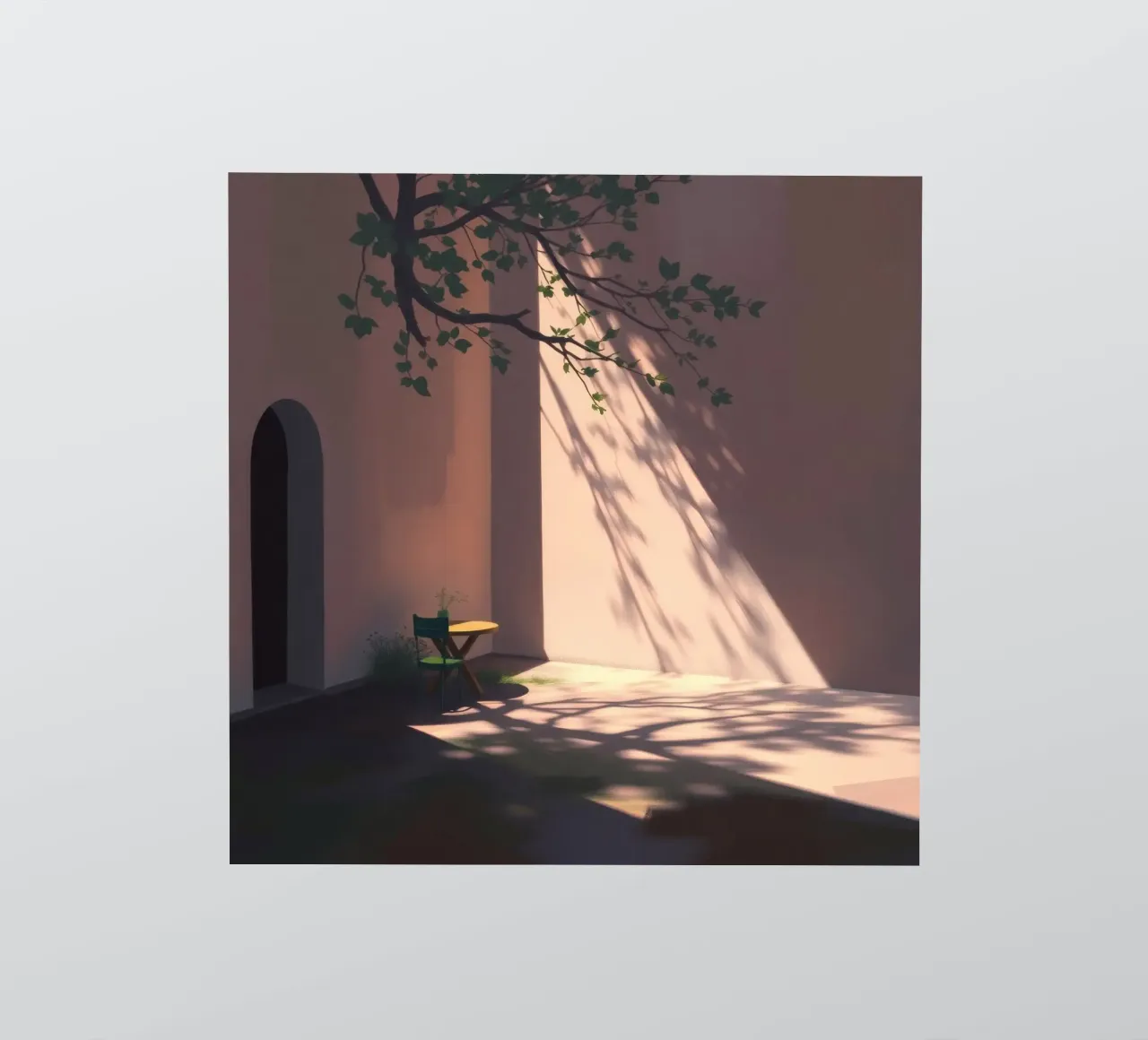 Rustige binnenplaats met zonlicht dat schaduwen werpt sticker van DesignDoodle