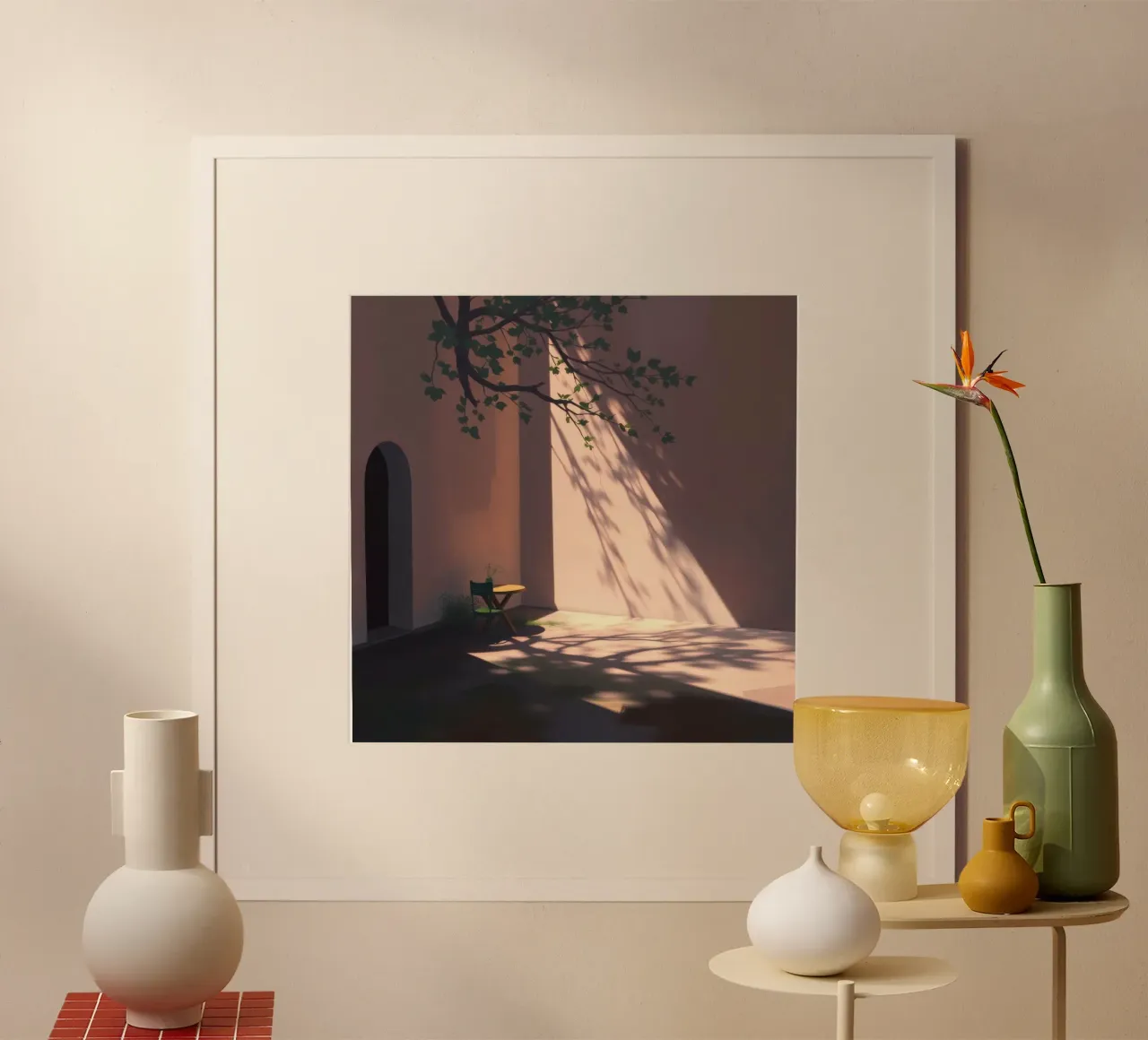 Rustige binnenplaats met zonlicht dat schaduwen werpt poster van DesignDoodle