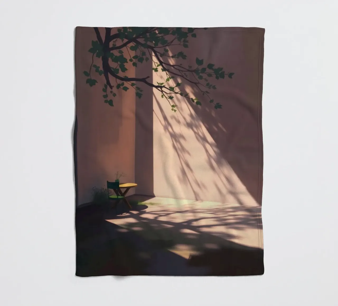 Tranquil courtyard with sunlight casting shadows fleece blanket by DesignDoodle