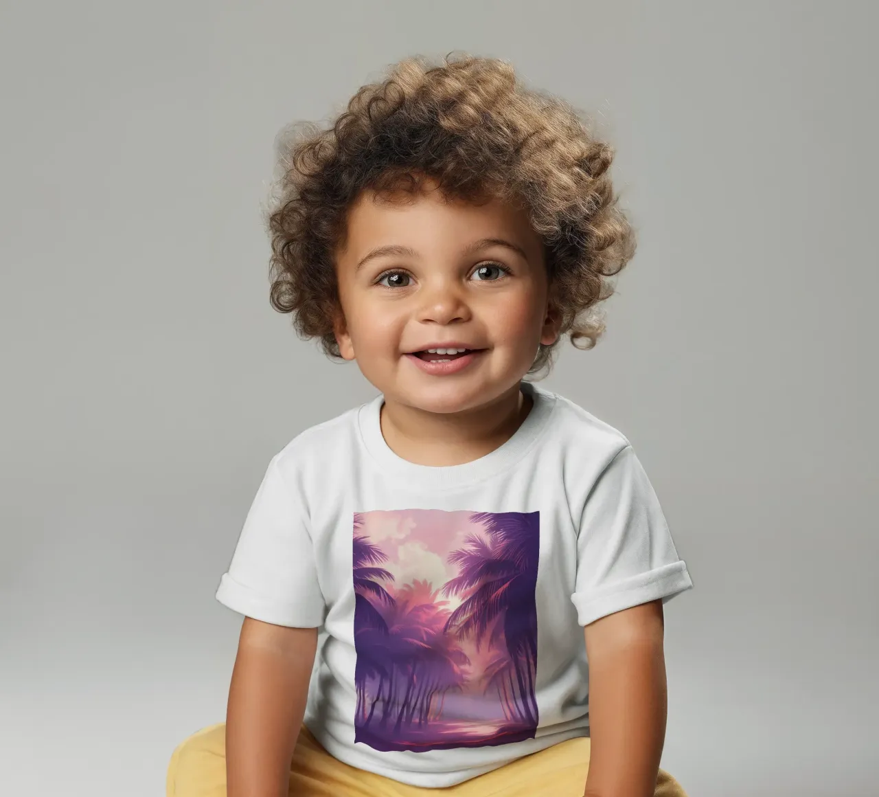 Sunset view of palm trees along serene water at twilight baby t-shirt by DesignDoodle