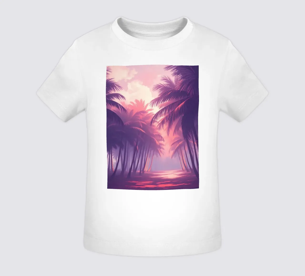 Sunset view of palm trees along serene water at twilight baby t-shirt by DesignDoodle
