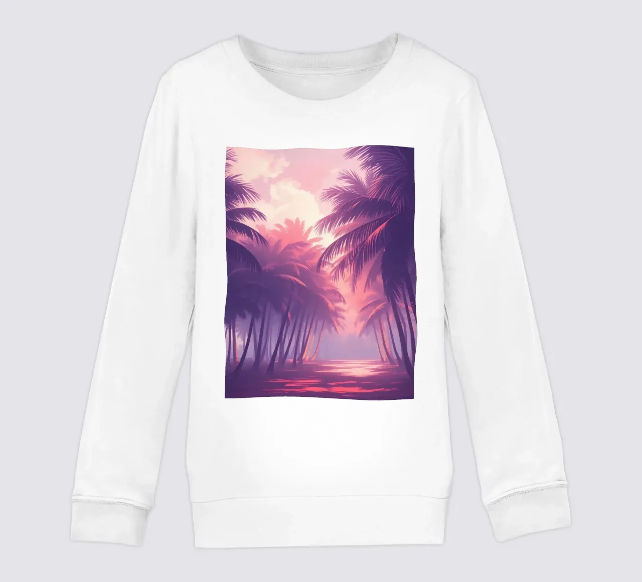 Zonsondergang met palmbomen langs sereen water in de schemering kinder sweatshirt van DesignDoodle