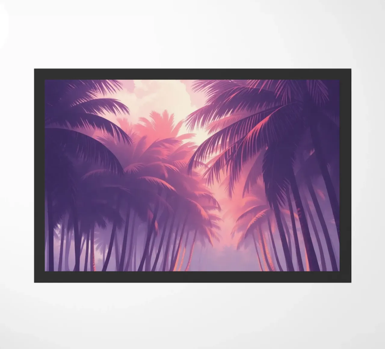 Sunset view of palm trees along serene water at twilight doormat by DesignDoodle