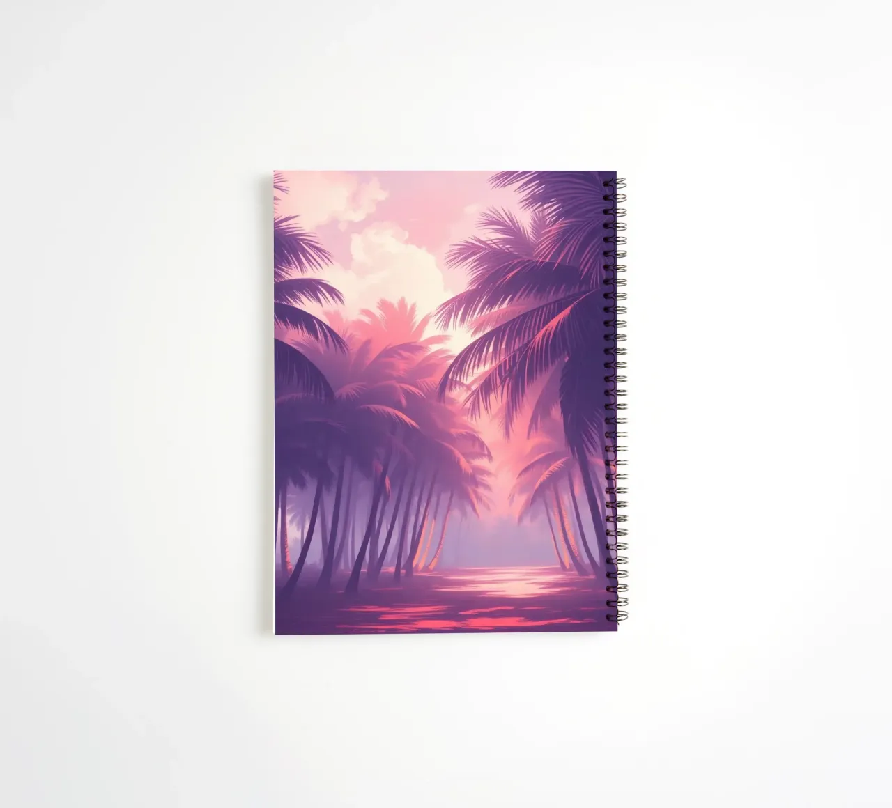 Sunset view of palm trees along serene water at twilight spiral notebook by DesignDoodle