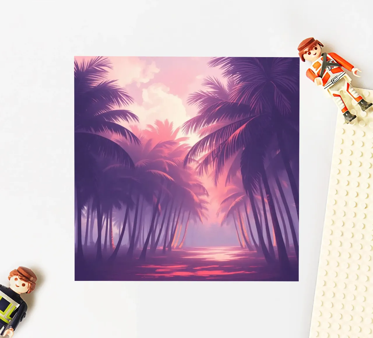 Sunset view of palm trees along serene water at twilight sticker by DesignDoodle
