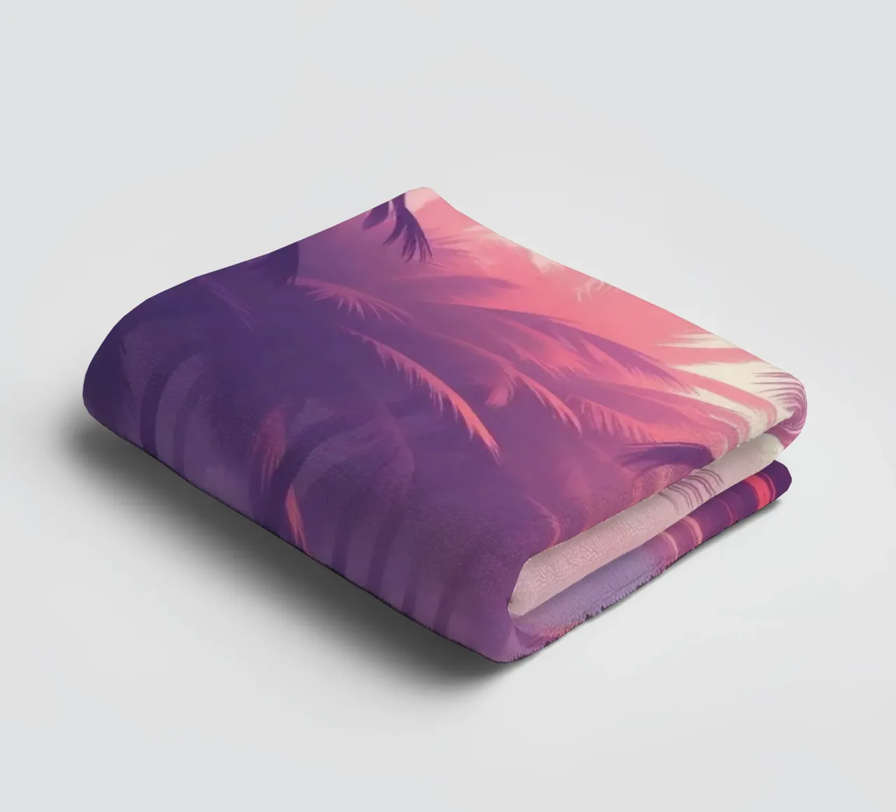 Zonsondergang met palmbomen langs sereen water in de schemering badhanddoek van DesignDoodle