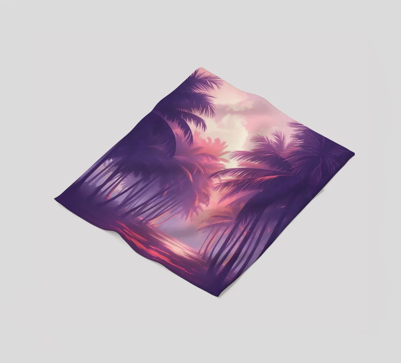 Zonsondergang met palmbomen langs sereen water in de schemering fleecedeken van DesignDoodle