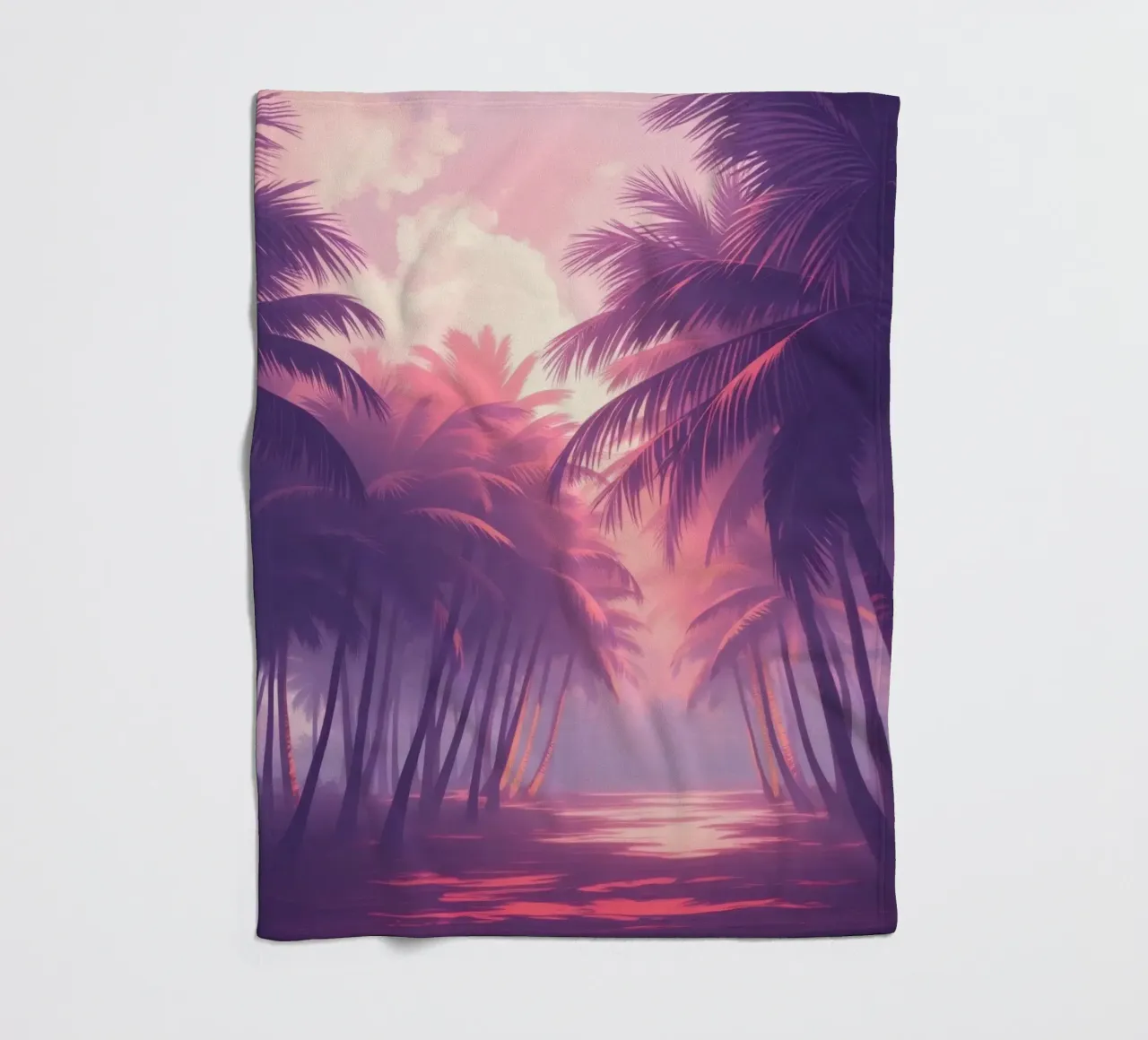 Zonsondergang met palmbomen langs sereen water in de schemering fleecedeken van DesignDoodle