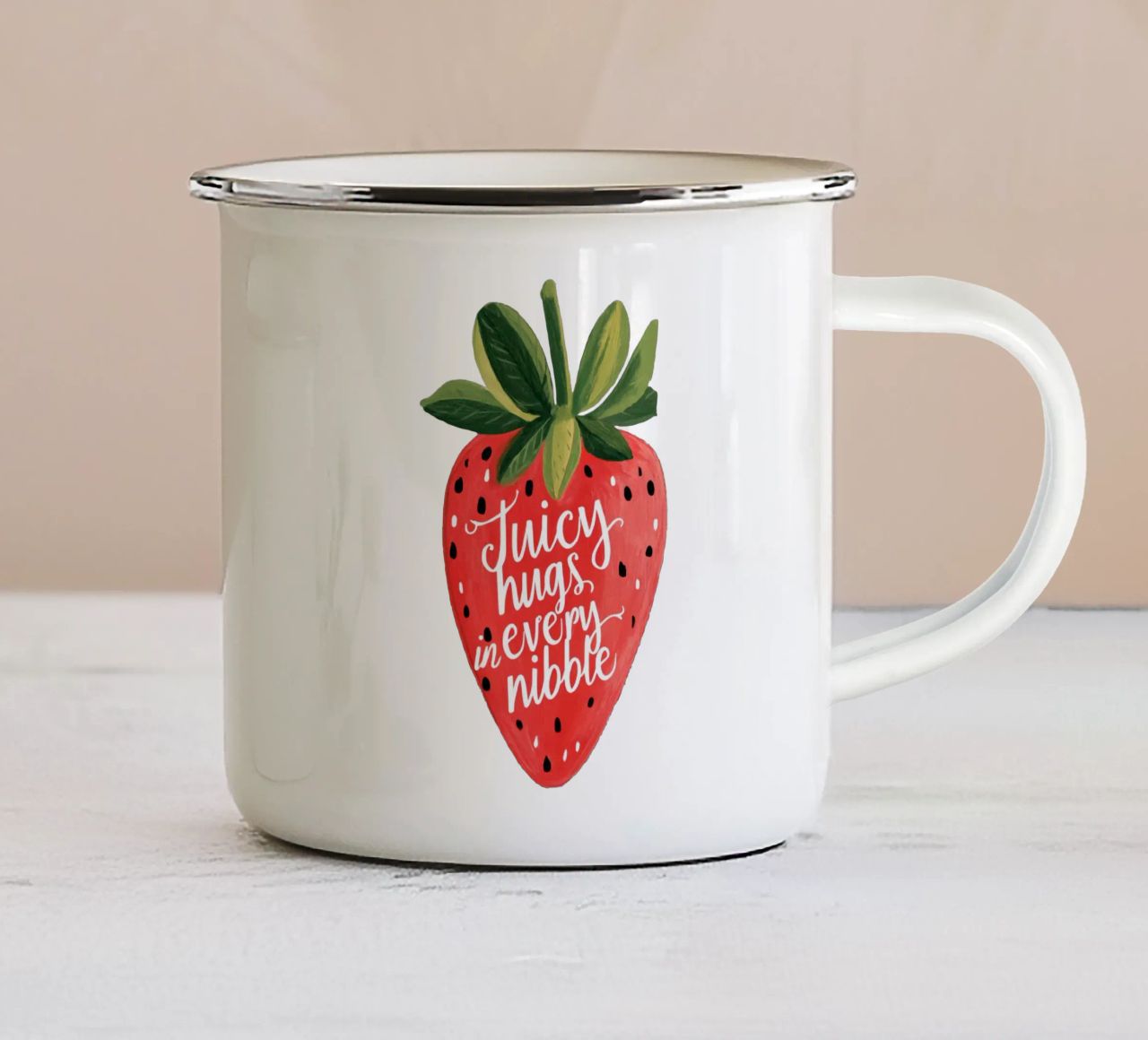 Sweet Berry Quote with Smiling Fruit and Soft Colors enamel mug by Modern Muse