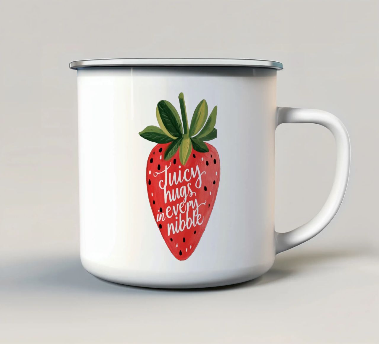 Sweet Berry Quote with Smiling Fruit and Soft Colors enamel mug by Modern Muse