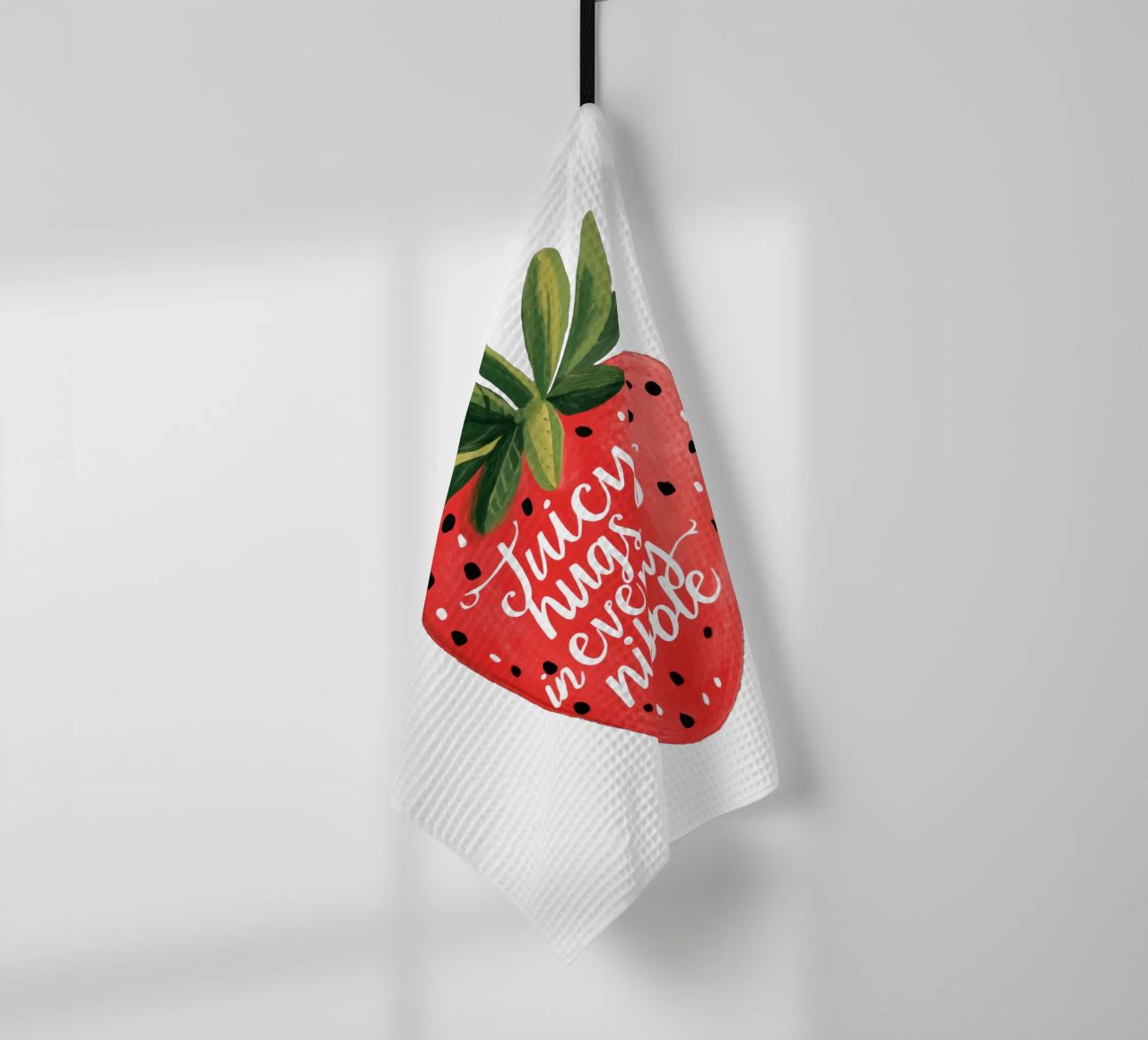Sweet Berry Quote with Smiling Fruit and Soft Colors tea towel by Modern Muse