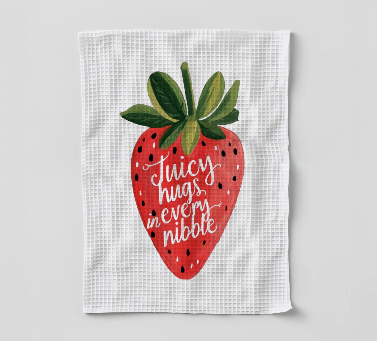 Sweet Berry Quote with Smiling Fruit and Soft Colors tea towel by Modern Muse