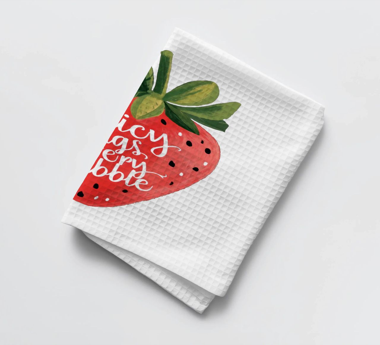 Sweet Berry Quote with Smiling Fruit and Soft Colors tea towel by Modern Muse