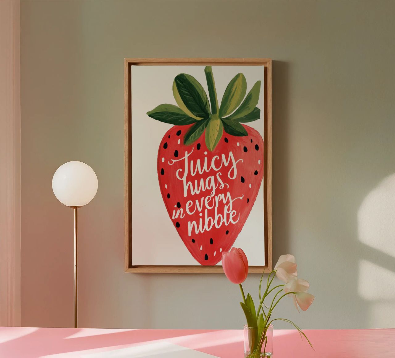 Sweet Berry Quote with Smiling Fruit and Soft Colors canvas by Modern Muse