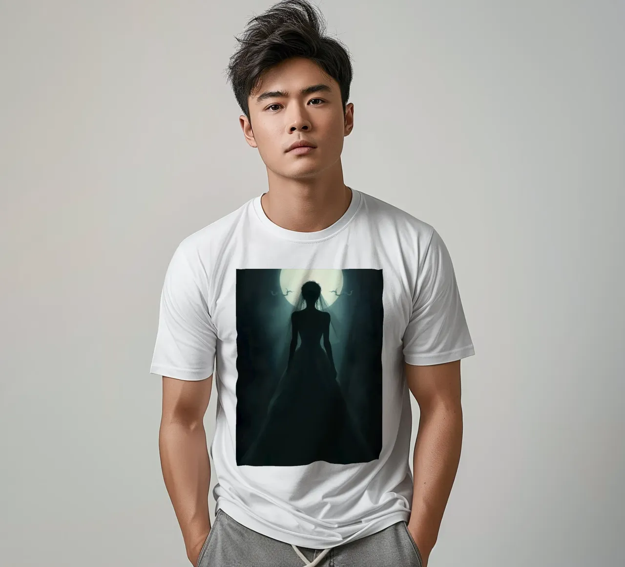 silhouette of a bride illuminated by a full moon t-shirt by DesignDoodle
